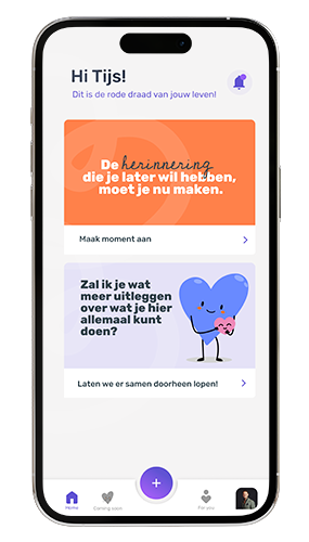 Screenshot of the My Heartspace app's homepage, featuring inspiring quotes designed to motivate users to create a moment. The page also showcases Huggy, the app's mascot, providing explanations and guidance about using the app. Additionally, the homepage displays various blog posts, adding educational and engaging content for the users.