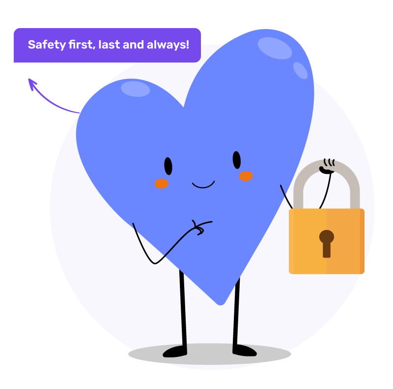 Our mascot 'Huggy' holding a lock, highlighting the security and safety assurances of My Heartspace.