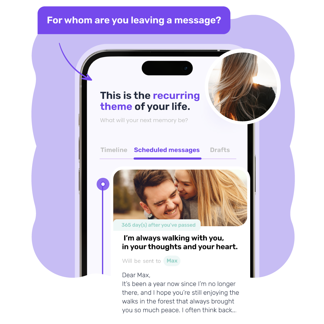 Young woman’s memory created in My Heartspace app to support her boyfriend in the grieving process.